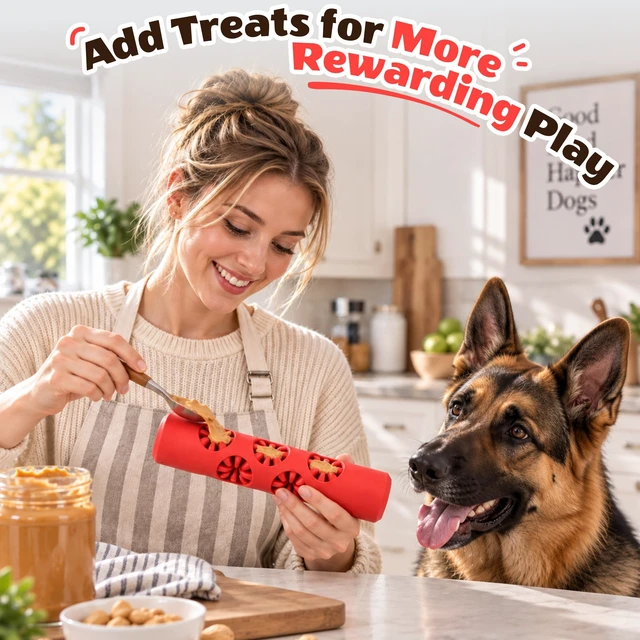Alt view image 3 of 7 - Dog Chew Toy for Large Dogs, Teeth Cleaning Toys to Keep Them Busy | Dog Dental Chew Toy | Fill with Treats & Snacks to Keep Dogs Busy & Engaged at Playtime | for 20-80 Lb Dogs | Natural Rubber