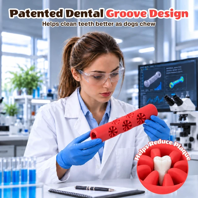 Alt view image 7 of 7 - Dog Chew Toy for Large Dogs, Teeth Cleaning Toys to Keep Them Busy | Dog Dental Chew Toy | Fill with Treats & Snacks to Keep Dogs Busy & Engaged at Playtime | for 20-80 Lb Dogs | Natural Rubber