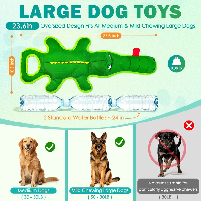 Alt view image 3 of 7 - Dog Toys for Aggressive Chewers, Squeaky Toys for Medium Large Dogs | 23.6inch heavyduty canvas dog chew toy, tough alligator interactive tugofwar for boredom relief, indoor & outdoor use