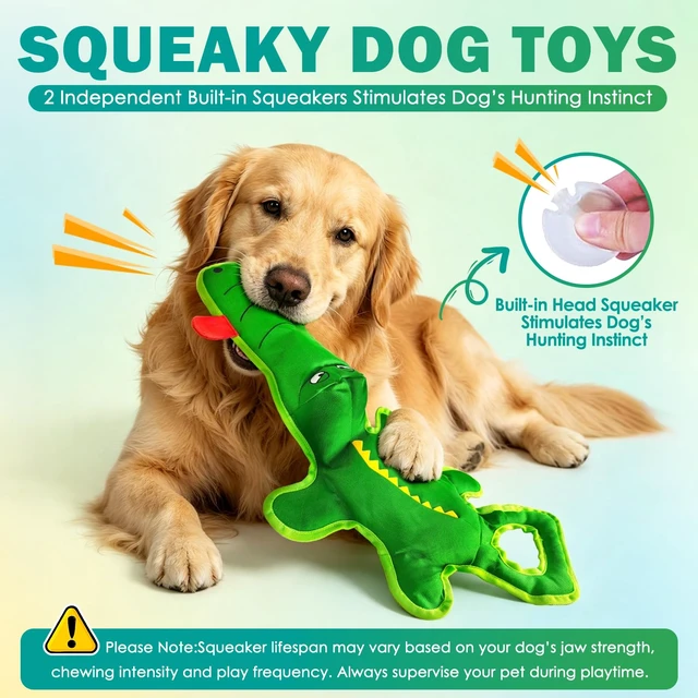 Alt view image 4 of 7 - Dog Toys for Aggressive Chewers, Squeaky Toys for Medium Large Dogs | 23.6inch heavyduty canvas dog chew toy, tough alligator interactive tugofwar for boredom relief, indoor & outdoor use