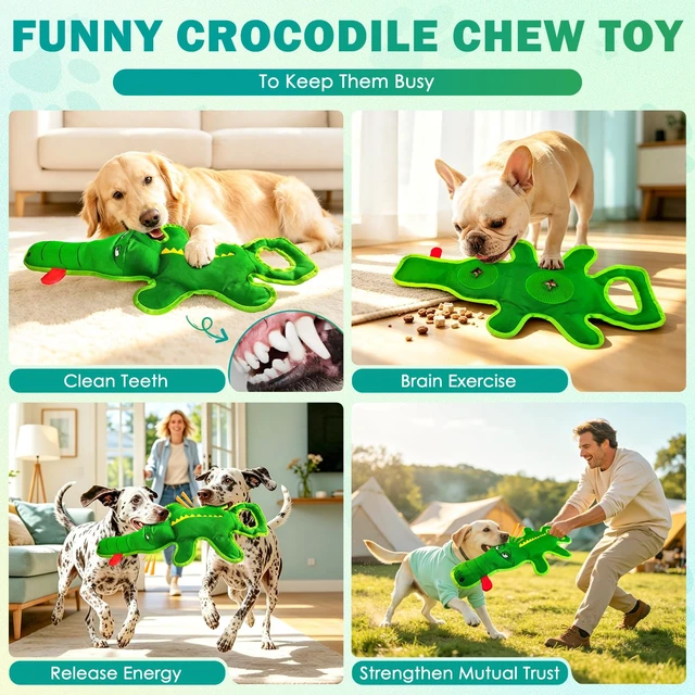 Alt view image 5 of 7 - Dog Toys for Aggressive Chewers, Squeaky Toys for Medium Large Dogs | 23.6inch heavyduty canvas dog chew toy, tough alligator interactive tugofwar for boredom relief, indoor & outdoor use
