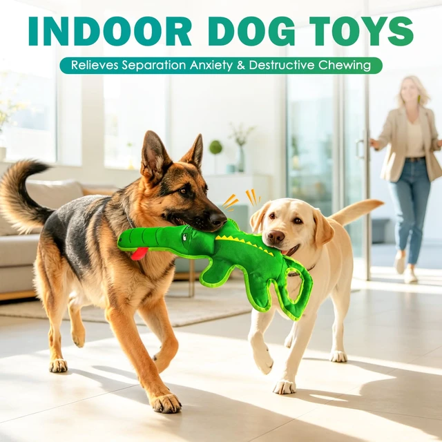 Alt view image 6 of 7 - Dog Toys for Aggressive Chewers, Squeaky Toys for Medium Large Dogs | 23.6inch heavyduty canvas dog chew toy, tough alligator interactive tugofwar for boredom relief, indoor & outdoor use