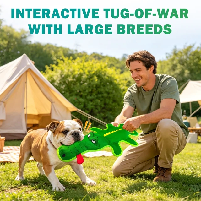 Alt view image 7 of 7 - Dog Toys for Aggressive Chewers, Squeaky Toys for Medium Large Dogs | 23.6inch heavyduty canvas dog chew toy, tough alligator interactive tugofwar for boredom relief, indoor & outdoor use