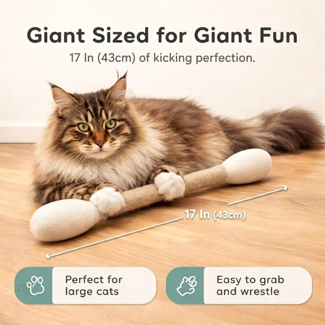 Alt view image 2 of 7 - Giant Swab Cat Toy with Catnip 1 Pc (17 in / 42 cm) | Extra Long Durable Chew Toy for Large Cats, Aggressive Chewers & Small Dogs | Interactive, Catnip Filled for Play & Anxiety Relief