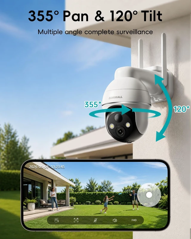 Alt view image 2 of 6 - 2K Security Cameras Wireless Outdoor, Battery Powered Cameras for Home Security with 360° View, Color Night Vision, 2-Way Talk, AI Motion Alert, Siren, CloudEdge App Supported