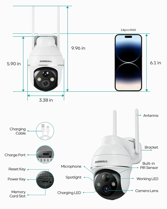 Alt view image 6 of 6 - 2K Security Cameras Wireless Outdoor, Battery Powered Cameras for Home Security with 360° View, Color Night Vision, 2-Way Talk, AI Motion Alert, Siren, CloudEdge App Supported