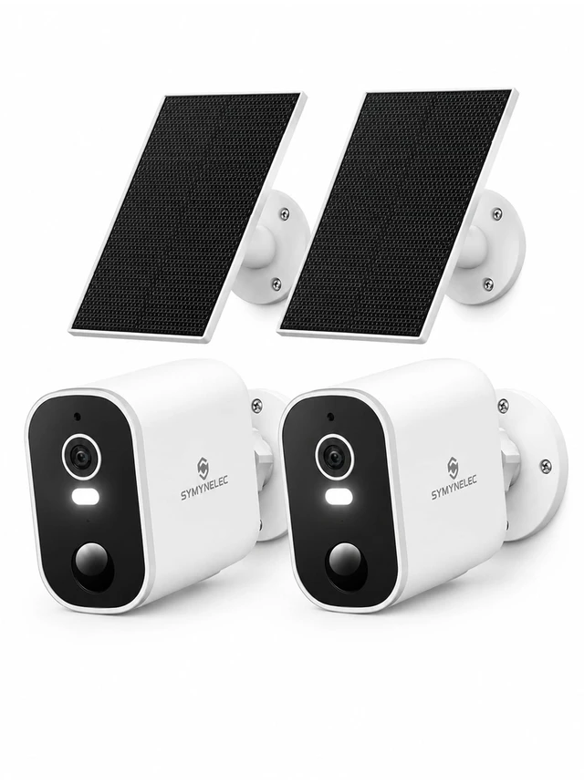 Main image of 2K Solar Security Cameras Wireless Outdoor, 2-Pack | No Monthly Fee, 100% Wire-Free, Color Night Vision, PIR Person Detection, IP65 Waterproof, Compatible with Alexa, 2.4GHz WiFi