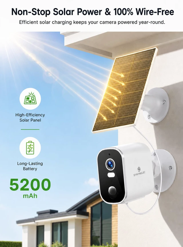 Alt view image 2 of 7 - 2K Solar Security Cameras Wireless Outdoor, 2-Pack | No Monthly Fee, 100% Wire-Free, Color Night Vision, PIR Person Detection, IP65 Waterproof, Compatible with Alexa, 2.4GHz WiFi