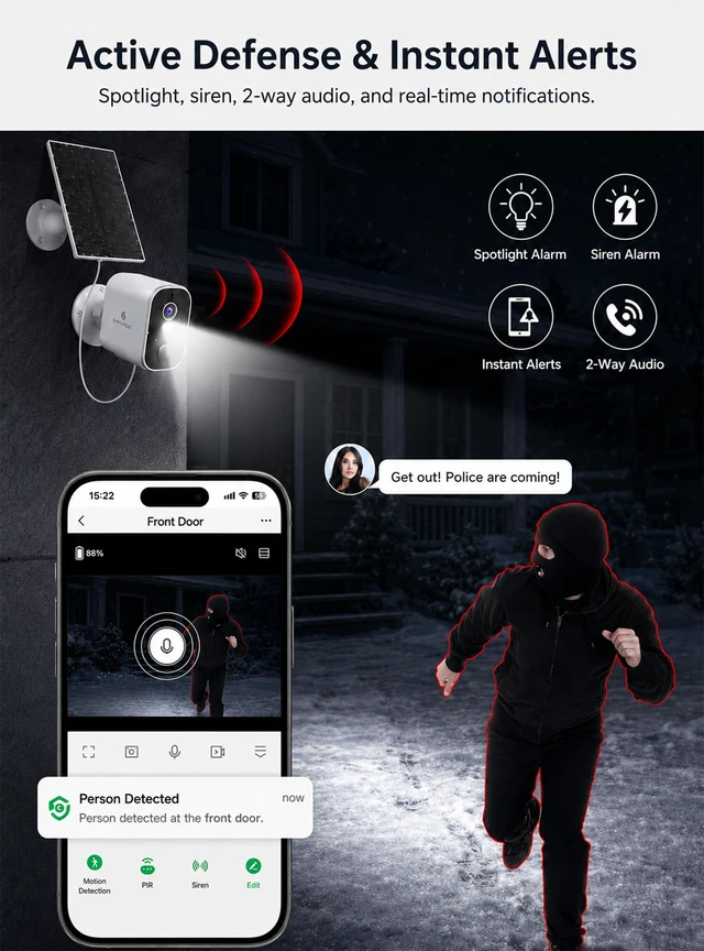 Alt view image 4 of 7 - 2K Solar Security Cameras Wireless Outdoor, 2-Pack | No Monthly Fee, 100% Wire-Free, Color Night Vision, PIR Person Detection, IP65 Waterproof, Compatible with Alexa, 2.4GHz WiFi