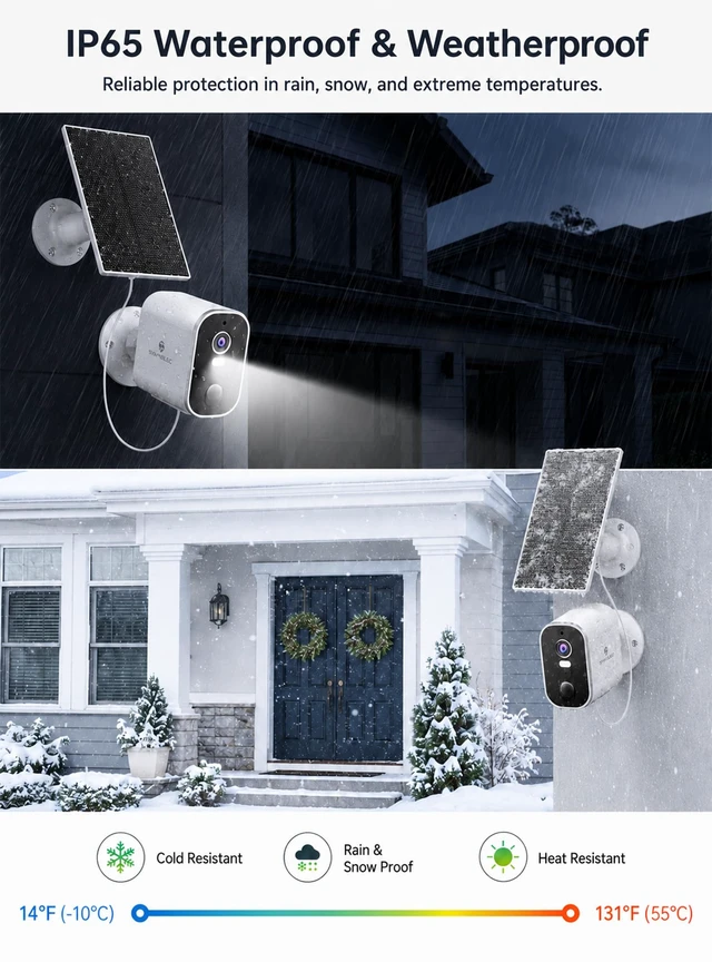 Alt view image 5 of 7 - 2K Solar Security Cameras Wireless Outdoor, 2-Pack | No Monthly Fee, 100% Wire-Free, Color Night Vision, PIR Person Detection, IP65 Waterproof, Compatible with Alexa, 2.4GHz WiFi
