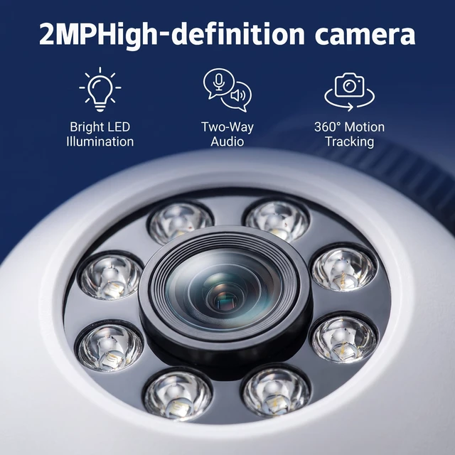 Alt view image 4 of 6 - E27 Light Bulb Security Camera,HD Wireless WiFi Home Camera | 355° Pan/Tilt Surveillance Camera with Auto Motion Tracking, Two-Way Audio, Full-Color Night Vision, Easy Installation