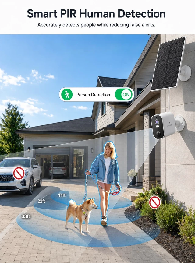 Alt view image 6 of 7 - 2K Solar Security Cameras Wireless Outdoor, 2-Pack | No Monthly Fee, 100% Wire-Free, Color Night Vision, PIR Person Detection, IP65 Waterproof, Compatible with Alexa, 2.4GHz WiFi
