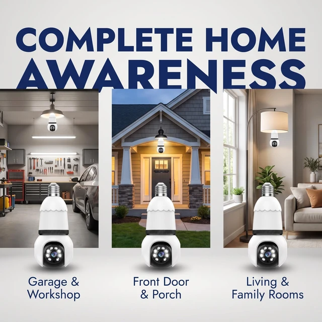 Alt view image 6 of 6 - E27 Light Bulb Security Camera,HD Wireless WiFi Home Camera | 355° Pan/Tilt Surveillance Camera with Auto Motion Tracking, Two-Way Audio, Full-Color Night Vision, Easy Installation