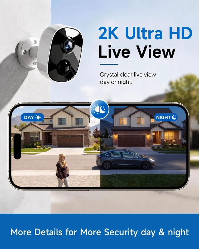 Alt view image 3 of 7 - 2026 Upgraded Security Cameras Wireless Outdoor, True 2K Video/SD/Cloud Storage, Battery Powered, Motion Detection, 2-Way Talk, Spotlight Siren Alarm, IP65 Waterproof