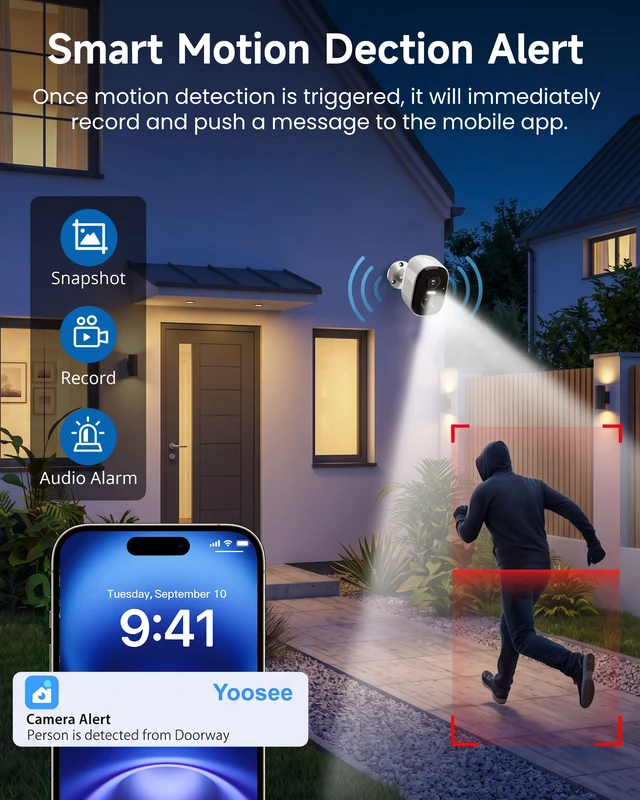 Alt view image 5 of 7 - 2026 Upgraded Security Cameras Wireless Outdoor, True 2K Video/SD/Cloud Storage, Battery Powered, Motion Detection, 2-Way Talk, Spotlight Siren Alarm, IP65 Waterproof