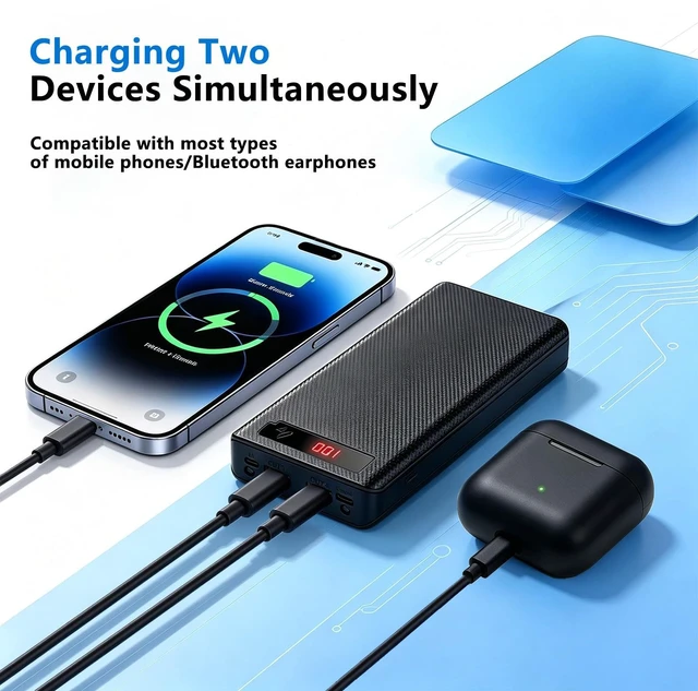 Alt view image 4 of 7 - 5V-2.1A DIY 18650 Power Bank Box Battery Charger Case, Black | Flat Head, 2 USB Output Ports, Plastic Shell with LCD Display, Micro/Phone/Type-c Input Port