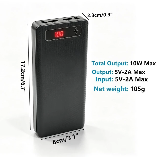 Alt view image 6 of 7 - 5V-2.1A DIY 18650 Power Bank Box Battery Charger Case, Black | Flat Head, 2 USB Output Ports, Plastic Shell with LCD Display, Micro/Phone/Type-c Input Port
