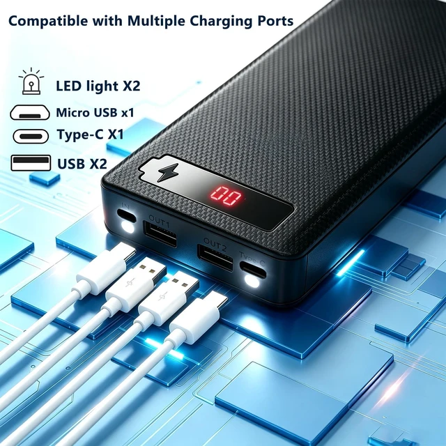 Alt view image 7 of 7 - 5V-2.1A DIY 18650 Power Bank Box Battery Charger Case, Black | Flat Head, 2 USB Output Ports, Plastic Shell with LCD Display, Micro/Phone/Type-c Input Port
