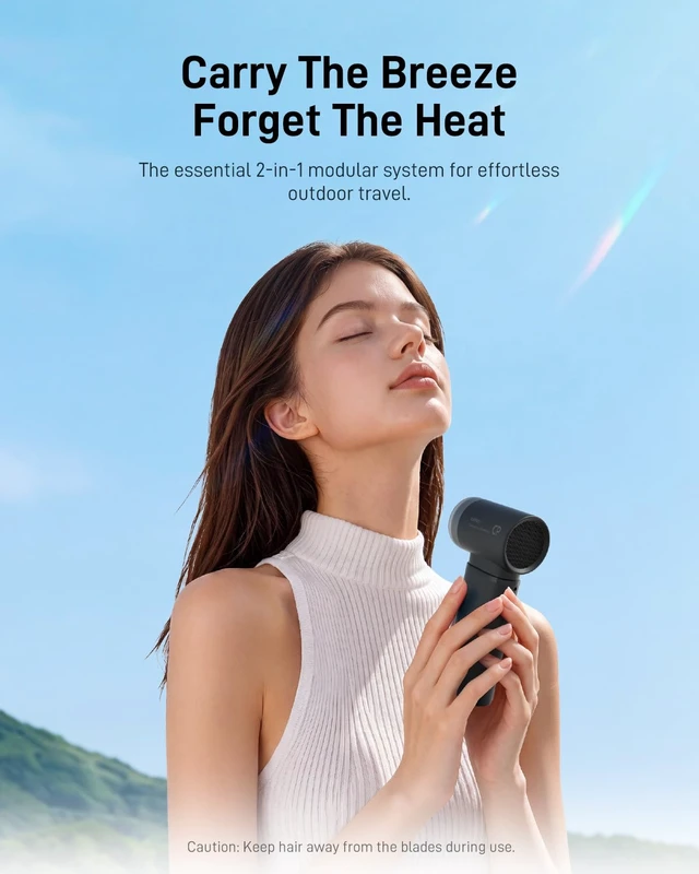 Alt view image 2 of 7 - 2-in-1 Portable Handheld Fan, 30H Max Cooling, 10000mAh Power Bank | 3 Gear Turbo High Speed, 33W Fast Charging with USB-C Port, Compact for Travel, Cruise, Concerts, Trendy Gifts for Women Men