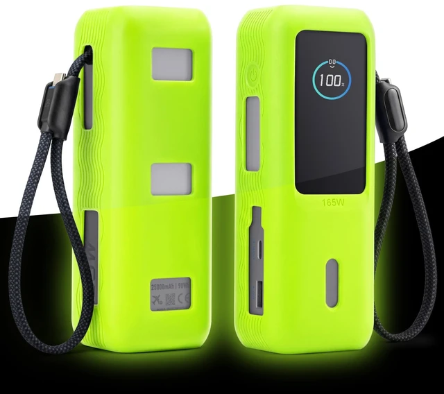 Main image of Luminous Green Silicone Case for Anker Laptop Power Bank (25,000mAh 165W) | Portable Charger Protective Sleeve for Anker Power Bank 165w Heat Dissipation Shockproof Display Protection (Glow Green)