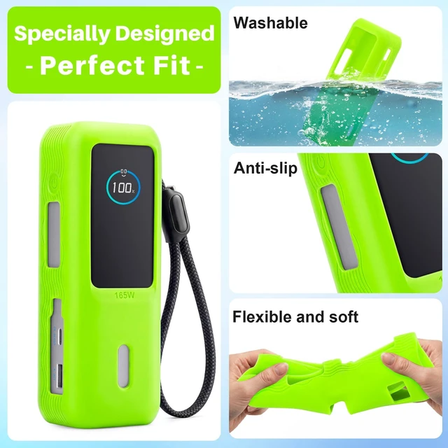 Alt view image 4 of 7 - Luminous Green Silicone Case for Anker Laptop Power Bank (25,000mAh 165W) | Portable Charger Protective Sleeve for Anker Power Bank 165w Heat Dissipation Shockproof Display Protection (Glow Green)