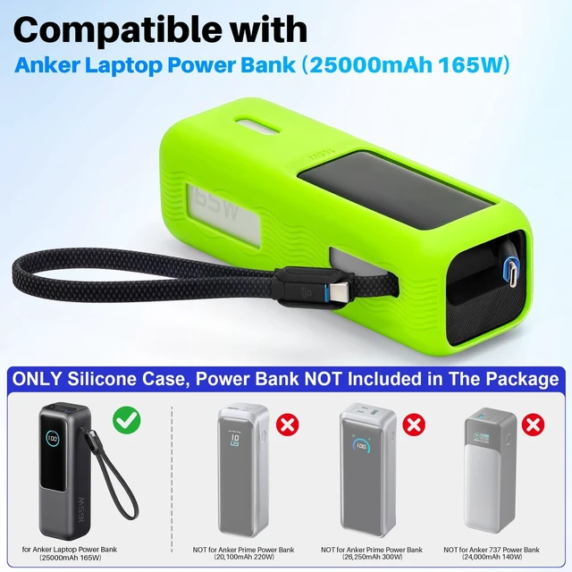 Alt view image 2 of 7 - Luminous Green Silicone Case for Anker Laptop Power Bank (25,000mAh 165W) | Portable Charger Protective Sleeve for Anker Power Bank 165w Heat Dissipation Shockproof Display Protection (Glow Green)