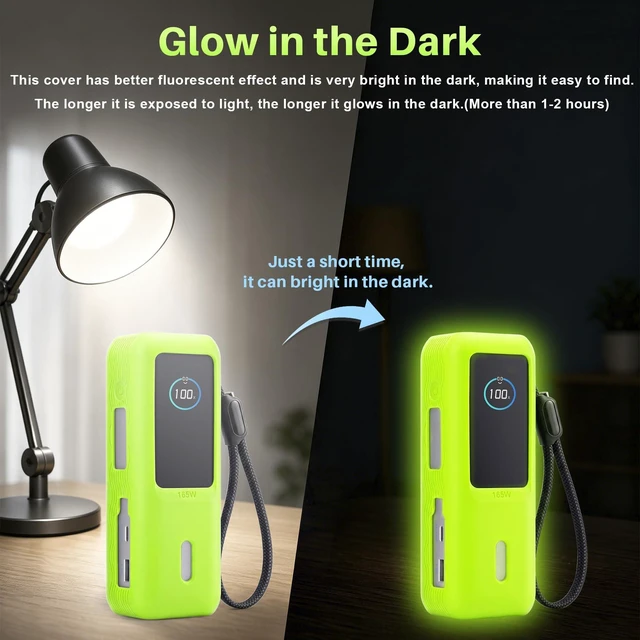 Alt view image 3 of 7 - Luminous Green Silicone Case for Anker Laptop Power Bank (25,000mAh 165W) | Portable Charger Protective Sleeve for Anker Power Bank 165w Heat Dissipation Shockproof Display Protection (Glow Green)