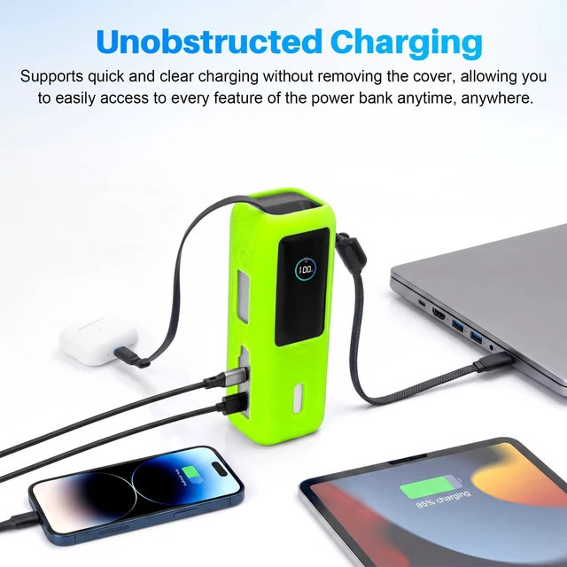 Alt view image 7 of 7 - Luminous Green Silicone Case for Anker Laptop Power Bank (25,000mAh 165W) | Portable Charger Protective Sleeve for Anker Power Bank 165w Heat Dissipation Shockproof Display Protection (Glow Green)