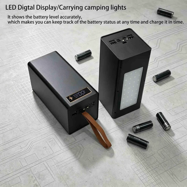 Alt view image 4 of 7 - Portable 40x18650 Battery Storage Box Power Case Box with Quick Charging and MultiProtection Features 4 USB Ports, LED Headlight Function, Multi-Charging Ports, DIY Shell Box (Black)