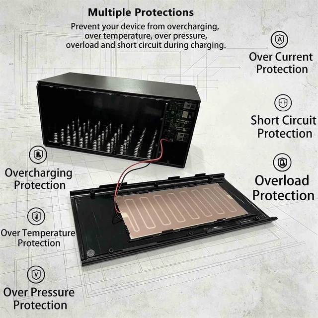Alt view image 3 of 7 - Portable 40x18650 Battery Storage Box Power Case Box with Quick Charging and MultiProtection Features 4 USB Ports, LED Headlight Function, Multi-Charging Ports, DIY Shell Box (Black)