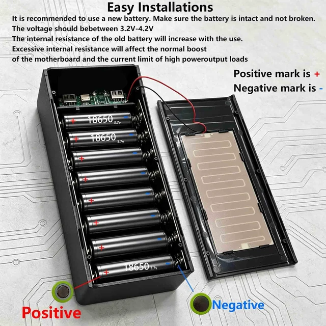 Alt view image 5 of 7 - Portable 40x18650 Battery Storage Box Power Case Box with Quick Charging and MultiProtection Features 4 USB Ports, LED Headlight Function, Multi-Charging Ports, DIY Shell Box (Black)