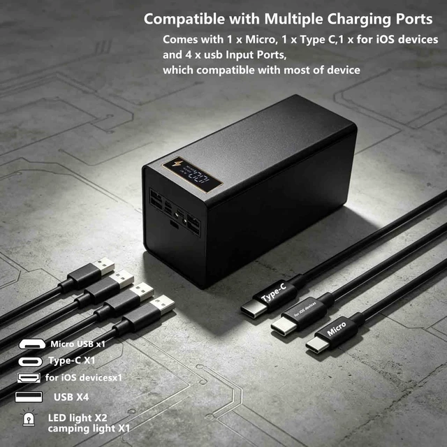 Alt view image 7 of 7 - Portable 40x18650 Battery Storage Box Power Case Box with Quick Charging and MultiProtection Features 4 USB Ports, LED Headlight Function, Multi-Charging Ports, DIY Shell Box (Black)