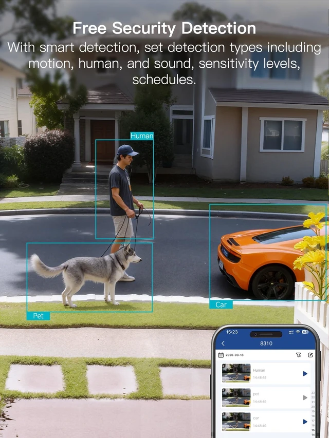 Alt view image 4 of 7 - 2.5K Security Camera Indoor/Outdoor, Cameras for Home Security with Color Night Vision, AI Human Detection, Spotlight/Siren, Pet/Baby Monitor, IP66, 2-Way Audio,Compatible with Alexa, Wired
