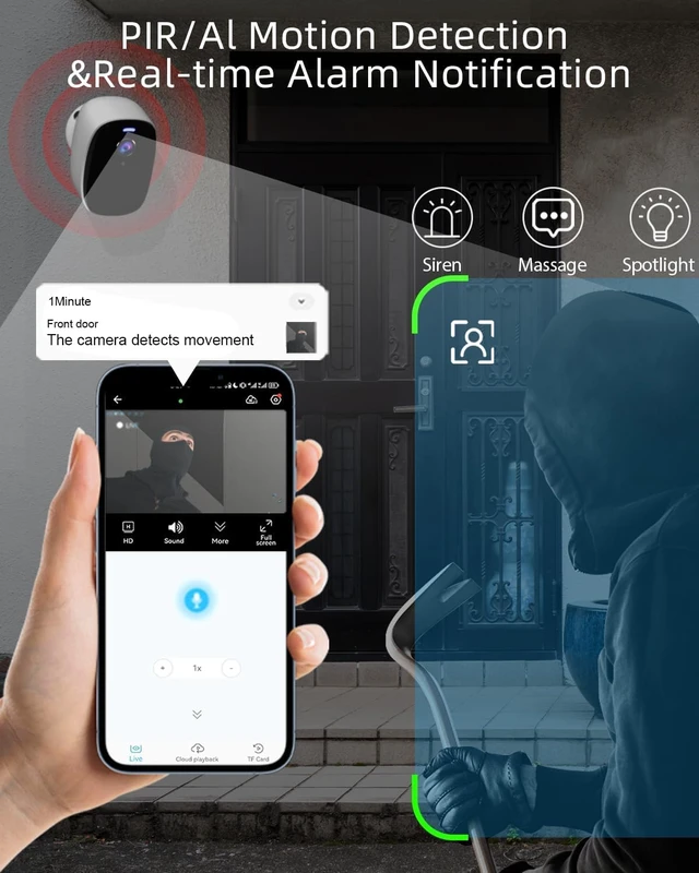 Alt view image 2 of 6 - 2pcs 2K Security Cameras Wireless Outdoor Battery Powered, 5G/2.4G | Camera for Home Security with Motion Detection,Siren, Color Night Vision,2-Way Talk, IP65, Cloud/SD, Works w/Alexa