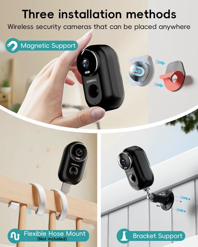 Alt view image 2 of 7 - 2K Magnetic Security Cameras Wireless Outdoor, No-Drill, 2 Packs | No-Drill Installation, Battery Powered, 2.4G WiFi, 3MP Color Night Vision, 130° Angle View, 2-Way Talk, AI Detection, Alexa
