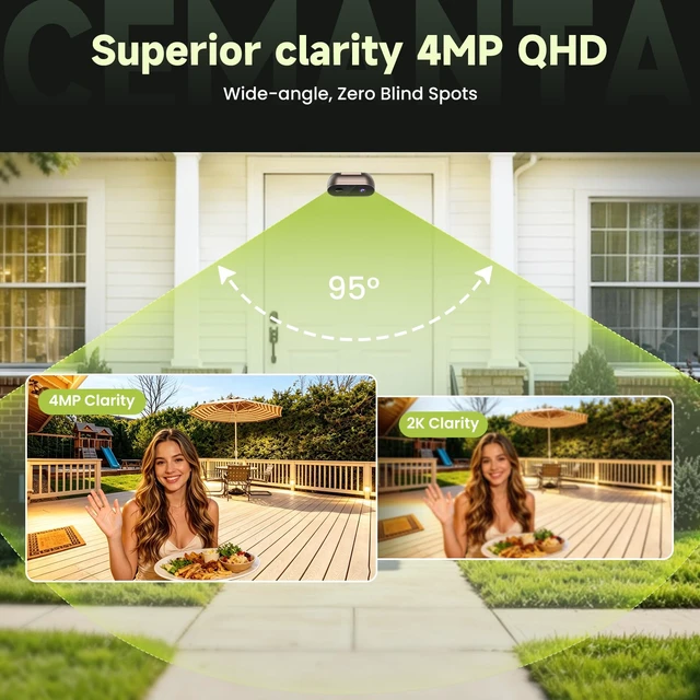 Alt view image 3 of 7 - 2K Indoor/Outdoor Security Camera, Wireless Doorcam | Free Cloud Storage,2.4G/5Ghz WiFi, 2-Way Talk, AI Human Detection, Tamper-Proof, Compatible with Alexa