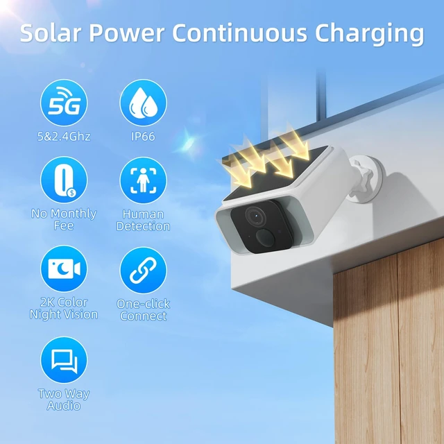 Alt view image 2 of 7 - 5/2.4Ghz WiFi Solar Security Cameras Wireless Outdoor | 2K Color Night Vision, Spotlight, Motion Detection, 2-Way Audio, Waterproof, SD/Cloud Storage
