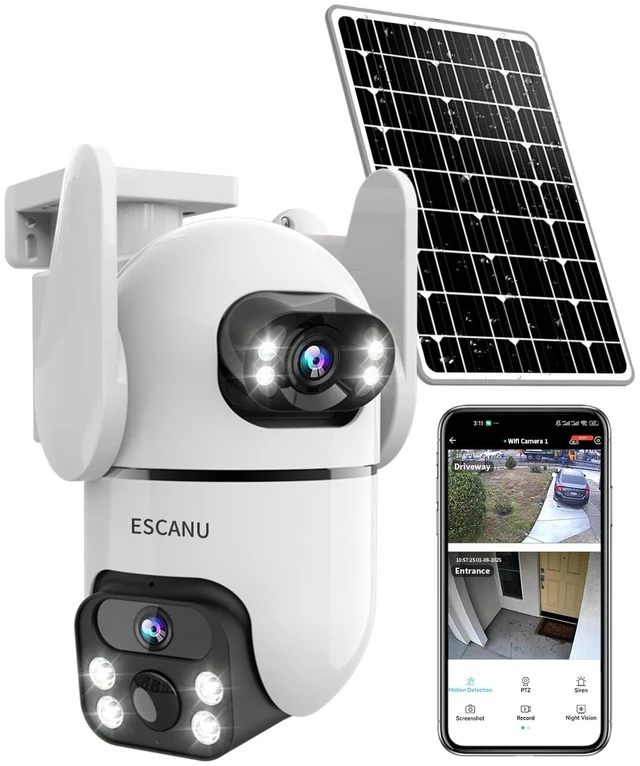 Main image of Dual Lens Security Cameras Wireless Outdoor for Home Security, 2K Ultra HD Resolution, 2.4GHz WiFi, 2-Way Audio, Color Night Vision, Motion Detection, PTZ 360 Coverage, No Monthly Fee, IP65 Waterproof