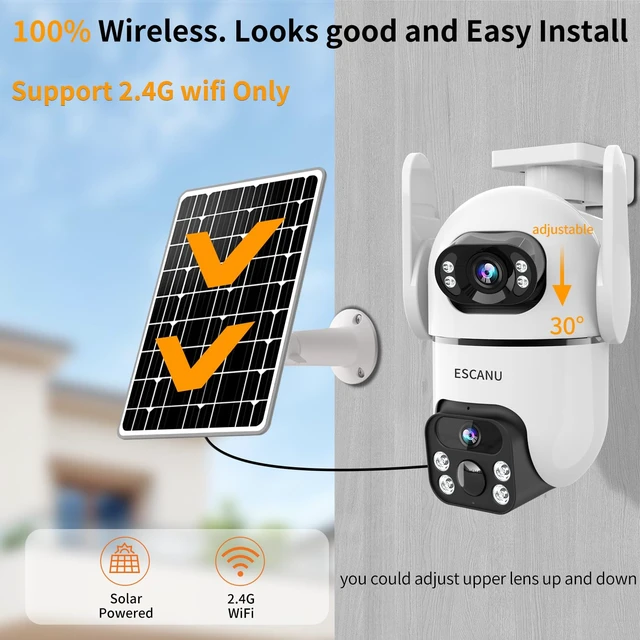 Alt view image 2 of 7 - Dual Lens Security Cameras Wireless Outdoor for Home Security, 2K Ultra HD Resolution, 2.4GHz WiFi, 2-Way Audio, Color Night Vision, Motion Detection, PTZ 360 Coverage, No Monthly Fee, IP65 Waterproof