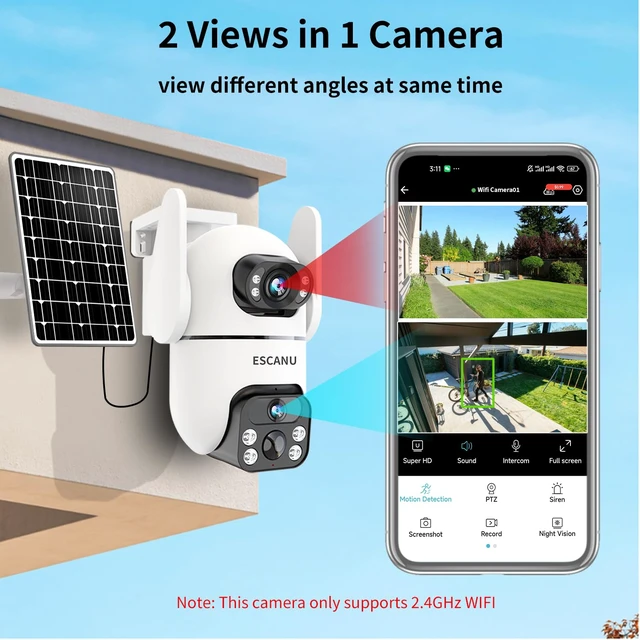 Alt view image 3 of 7 - Dual Lens Security Cameras Wireless Outdoor for Home Security, 2K Ultra HD Resolution, 2.4GHz WiFi, 2-Way Audio, Color Night Vision, Motion Detection, PTZ 360 Coverage, No Monthly Fee, IP65 Waterproof