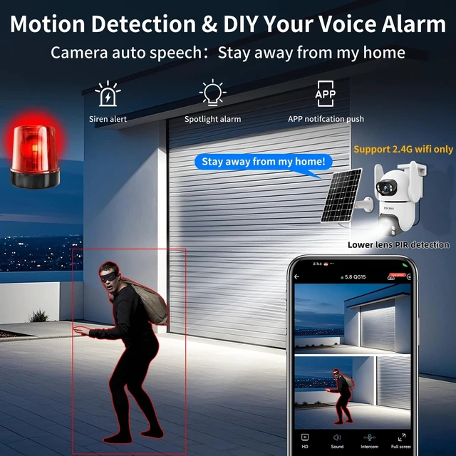 Alt view image 4 of 7 - Dual Lens Security Cameras Wireless Outdoor for Home Security, 2K Ultra HD Resolution, 2.4GHz WiFi, 2-Way Audio, Color Night Vision, Motion Detection, PTZ 360 Coverage, No Monthly Fee, IP65 Waterproof