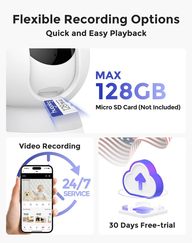 Alt view image 4 of 7 - 3K 5MP Indoor Pan/Tilt Security Camera with Auto-Focus(2pcs),Ideal for Baby Monitor/Pet Camera/Home Security,Starlight Color Night Vision,Human/Pet AI,Noise Reduction,US Cloud,Works with Alexa