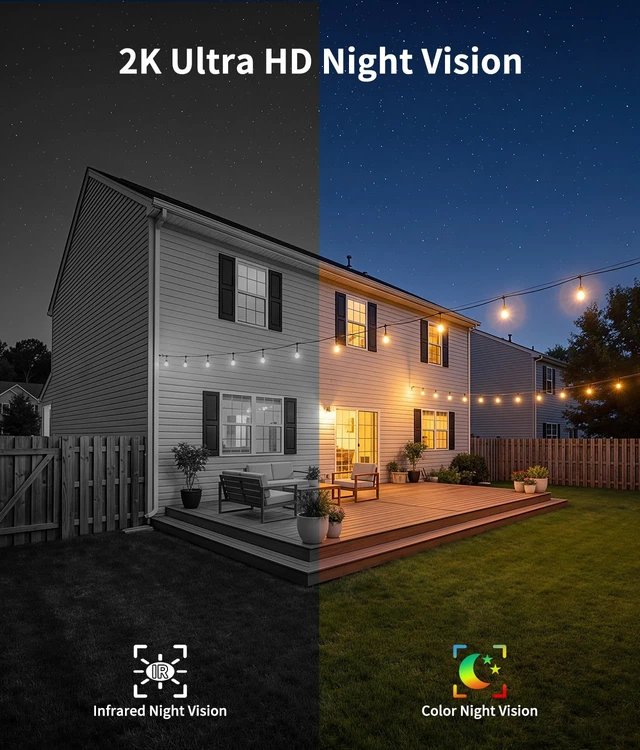 Alt view image 5 of 7 - 2K Security Camera Wireless Outdoor, WiFi Cameras for Home Security | Solar&Battery Powered, PIR/AI Motion Detection, Color Night Vision(Spotlight), 2-Way Audio, SD/Cloud Storage,IP66,Only 2.4GHz