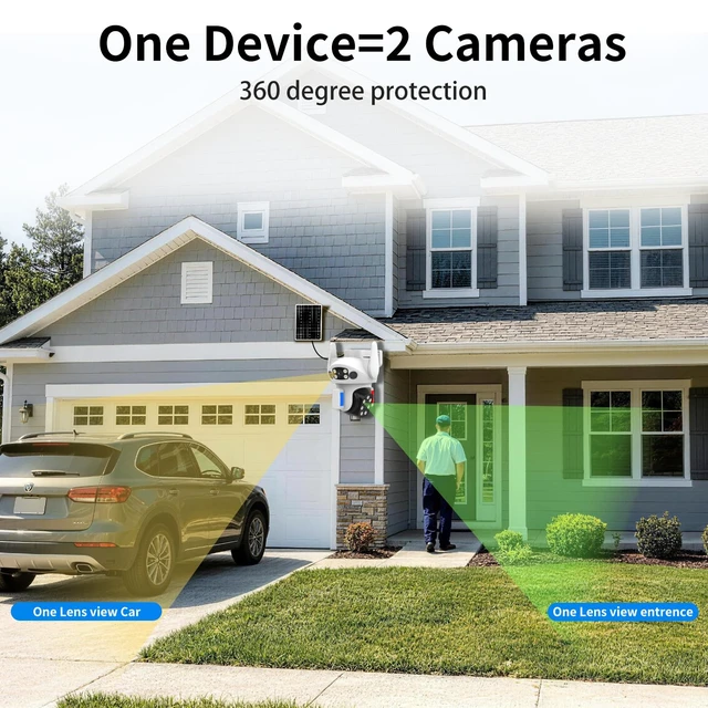 Alt view image 3 of 7 - Solar Camera Outdoor Wireless, Dual Lens Security Camera for Home & Farm, Light Alarm & Color Night Vision, Outdoor Camera Two-Way Audio (1 Pack)