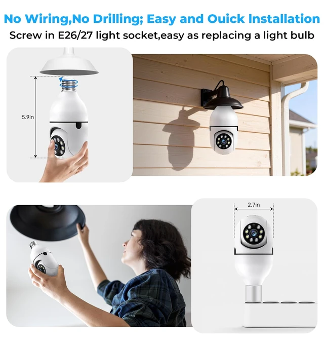 Alt view image 7 of 7 - Light Bulb Security Camera Outdoor, 2K 5GHz & 2.4GHz WiFi Bulb Cameras for Home Security, 360° PTZ Wireless Cam with AI Human Detection, Color Night Vision, 2-Way Talk, Screw-in Light Socket