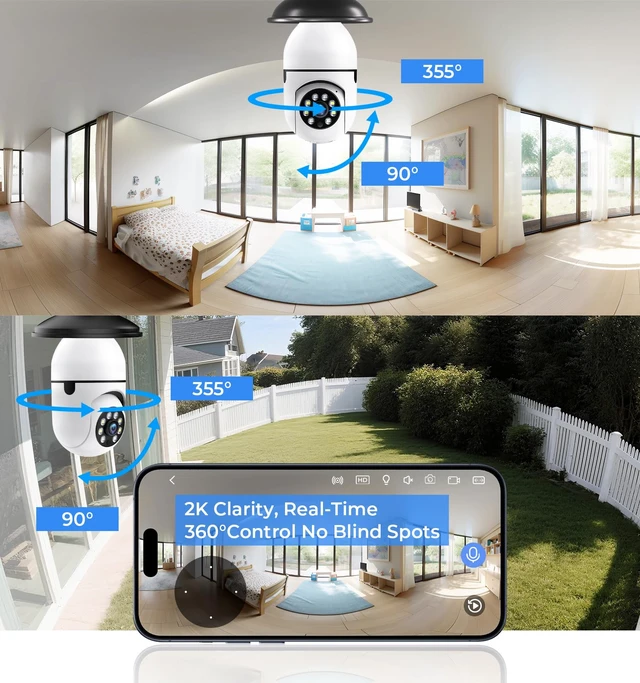 Alt view image 6 of 7 - Light Bulb Security Camera Outdoor, 2K 5GHz & 2.4GHz WiFi Bulb Cameras for Home Security, 360° PTZ Wireless Cam with AI Human Detection, Color Night Vision, 2-Way Talk, Screw-in Light Socket