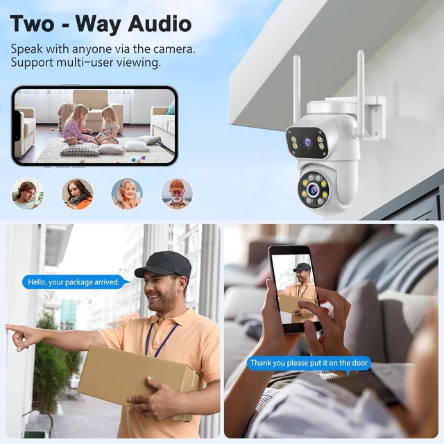 Alt view image 6 of 7 - Wireless Dual Lens Surveillance Security Camera Outdoor Indoor, 2.4GHz WiFi PTZ Camera for Home Security, Color Night Vision, Human Detection & AutoTracking, Two Way Audio, Waterproof, SD Slot