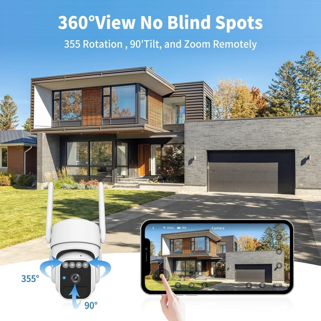 Alt view image 3 of 7 - Solar Camera Outdoor Wireless, 360° Wi-Fi Home Security Cameras | 5200mAh battery with solar panel,IP65 weatherproof,color night vision,motion detection tracking,2.4G Wi-Fi only,pan/tilt