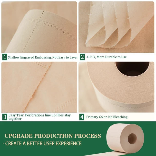 Alt view image 4 of 7 - Bamboo Toilet Paper, 4-Ply, 18 Rolls, 200 Sheets Per Roll, Total 3600 Sheets, Unbleached, Sustainable and Tree Free, Soft, Strong, Earth-Friendly