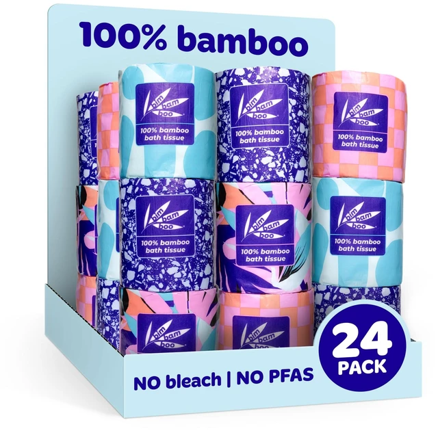 Main image of 00% Bamboo Organic Chemical-Free Bulk Toilet Paper, Cloud-like Softness, Plant-Based Sustainable Tree-Free Bathroom Tissue, 24 Eco-Friendly Rolls, 2 Ply, 295 Sheets for RV and Camping